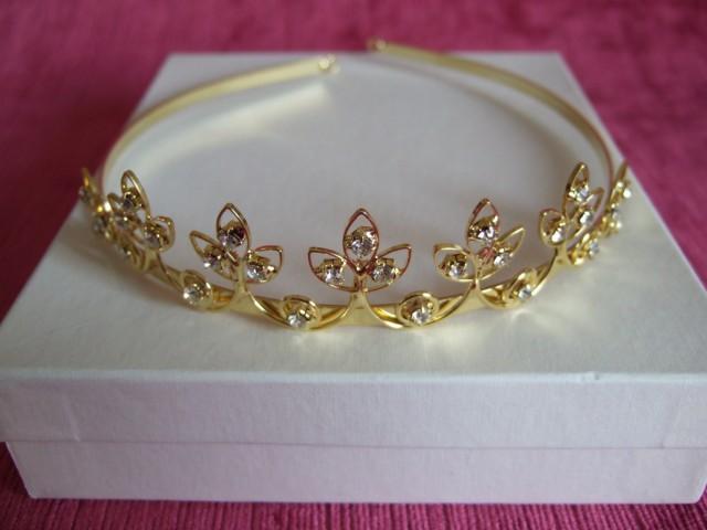 Gold Fleur De Lye Tiara With Clear Crystals & Scrolls / Headdress ...