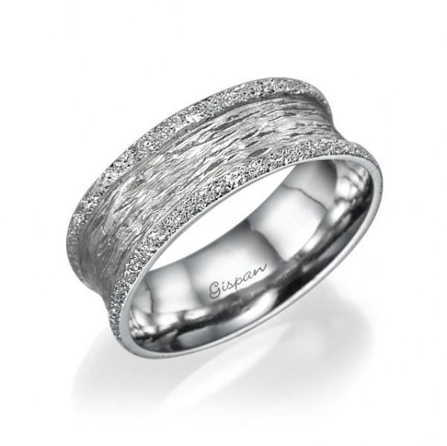 Unique Wedding Ring White Gold Glitter Texture, Woman Ring, Glitter ...