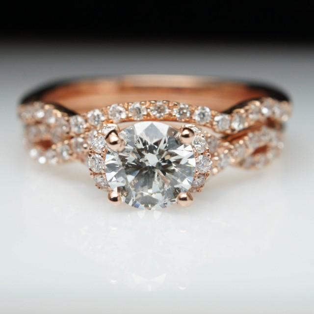 Criss Cross Half Halo Diamond Engagement Ring Solitaire Rose Gold ...