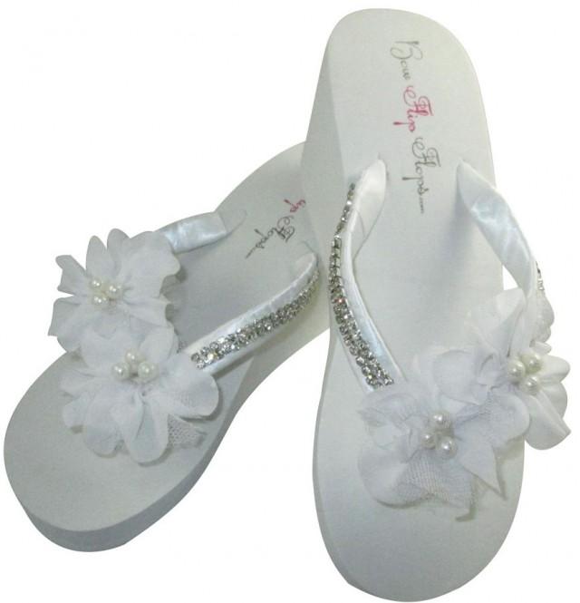 Bridal Wedge Flip Flops, Diamond Bling Wedding Flip Flop Sandals For ...