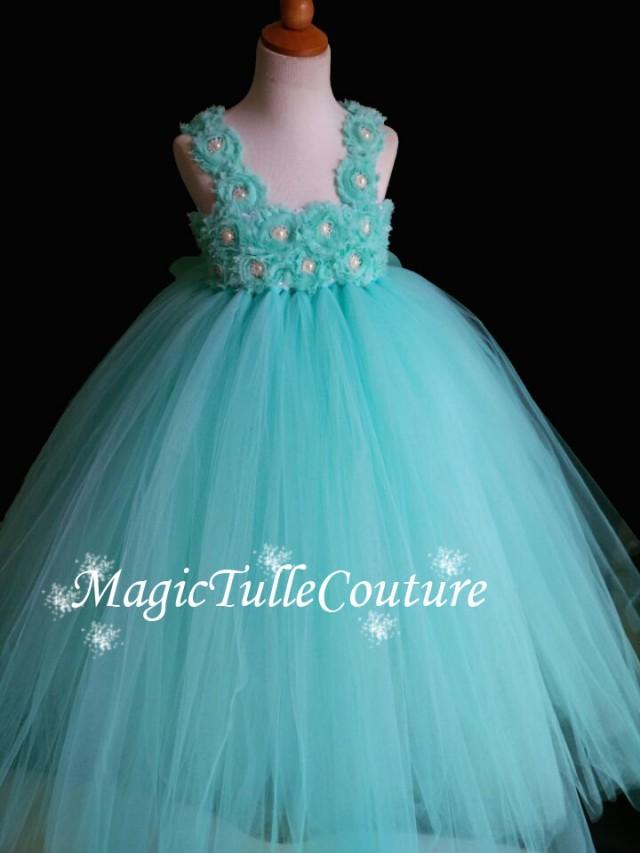 Aqua Flower Girl Dress Shabby Chic Flowers Dress Tulle Dress Wedding ...