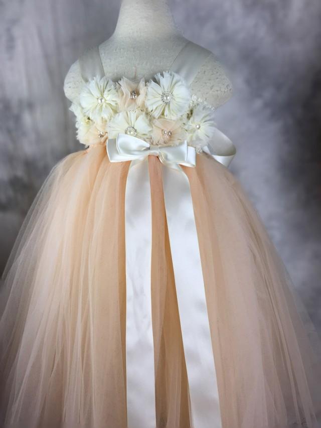 TUTU Flower Girl Dress Ivory + Champagne Chiffon Tutu Dress Wedding ...