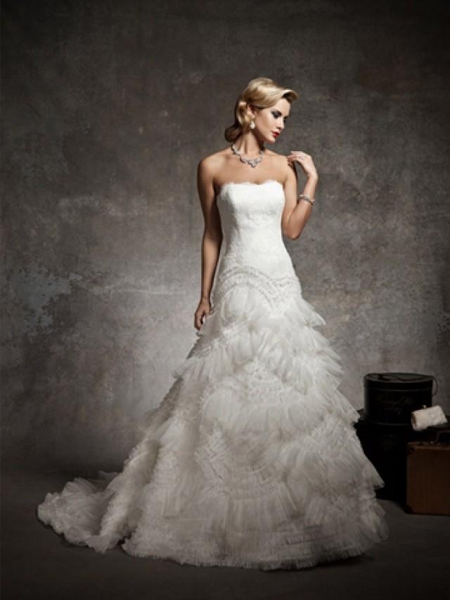 Strapless Lace Dropped Waist Wedding Dress With Organza Asymetrical ...