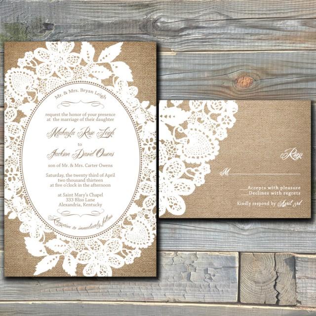 Burlap And Lace Wedding Invitation Suite With RSVP Cards - Printable ...