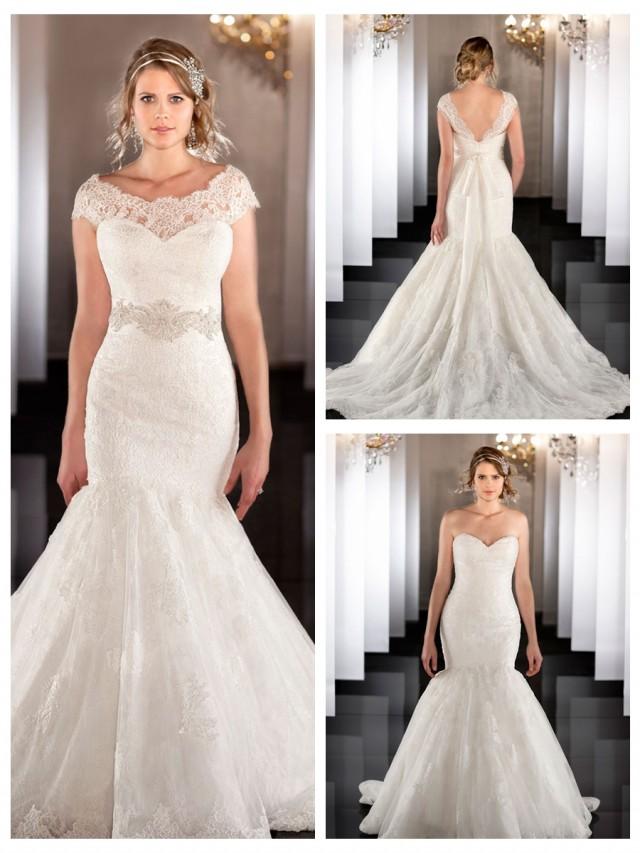 Illusion Detachable Neckline Fit Flare Sweetheart Mermaid Wedding Dress ...
