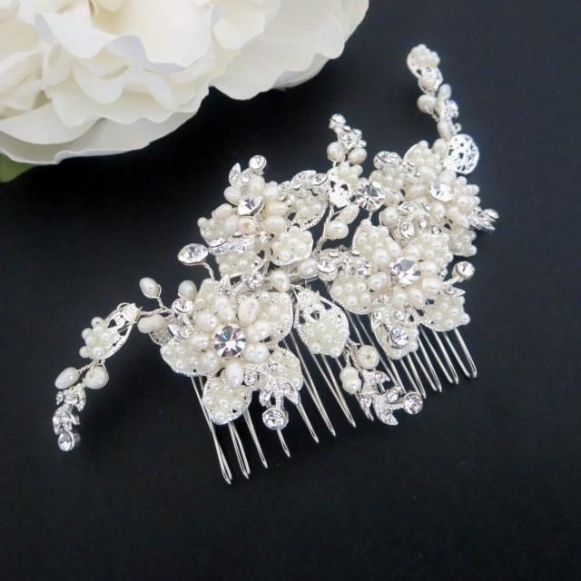 Statement Bridal Hair Comb, Pearl Wedding Headpiece, Crystal Bridal ...