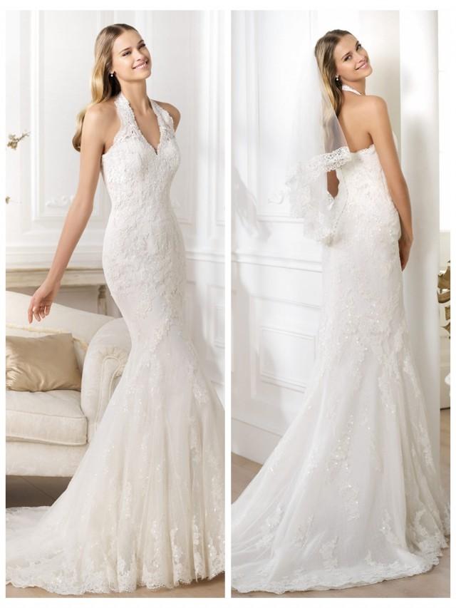 Exquisite Halter Neck Mermaid Wedding Dress Featuring Applique #2454308 ...