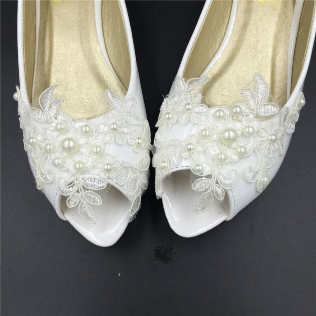 Bridal Open Toe Ballet Flats Wedding Shoes-All Full Sizes-Peep Toe Lace ...