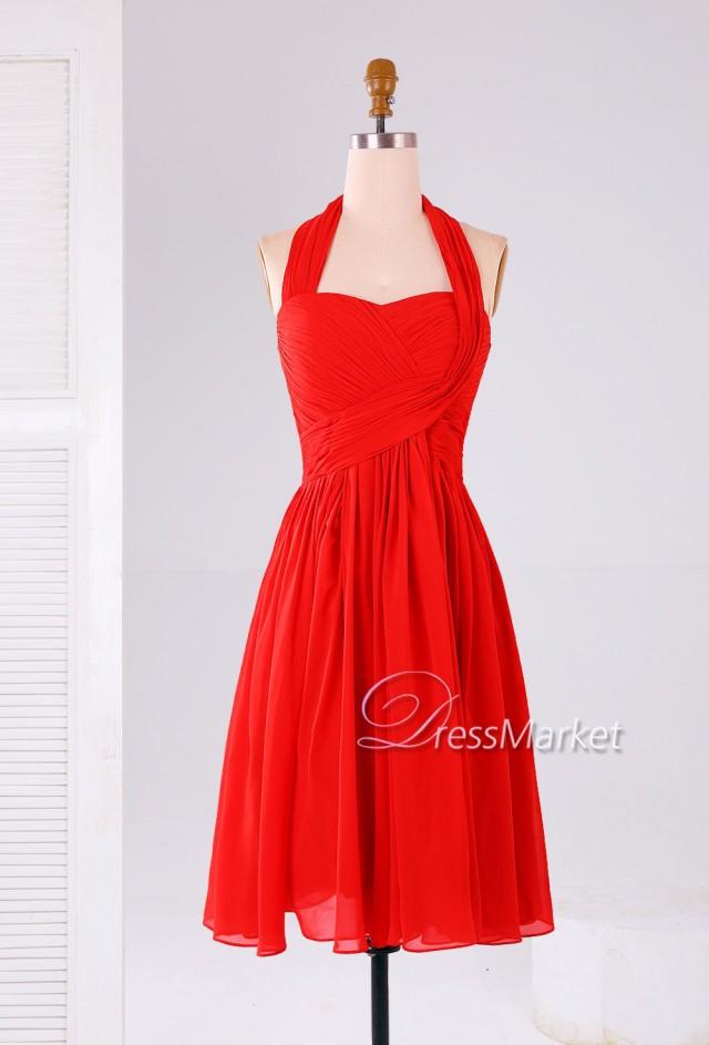 Red Sweetheart Short Chiffon Bridesmaid Dress,Short Red Chiffon ...