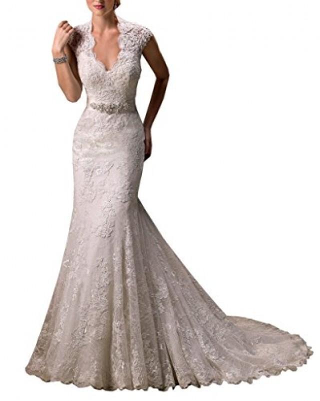 Cap Sleeves V-Neck Lace Wedding Gown #2463967 - Weddbook