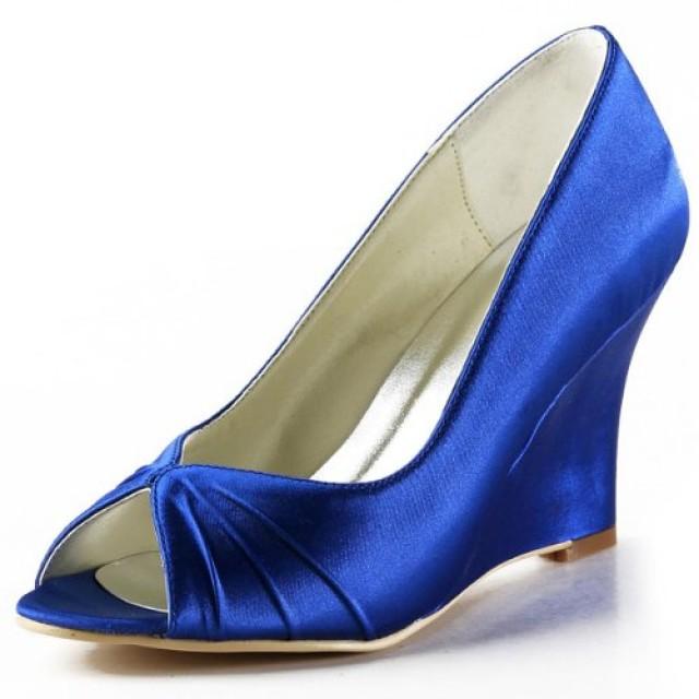 Peep Toe Wedge Heel Pleated Satin Shoes #2464311 - Weddbook