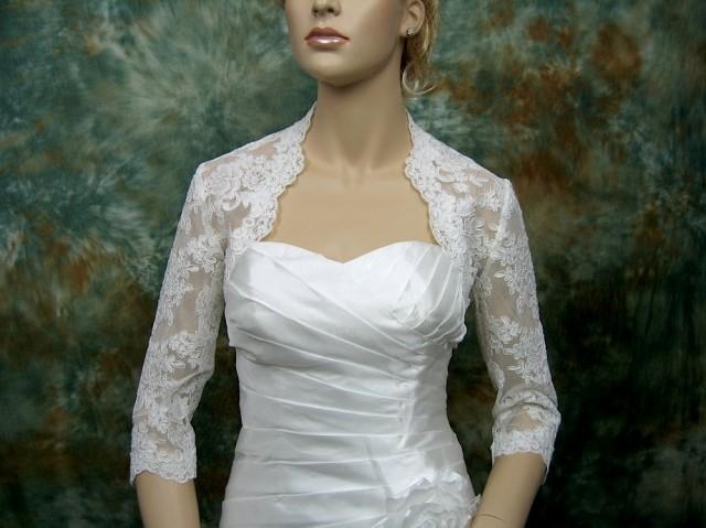 Ivory 3/4 Sleeve Bridal Shrug Lace Bolero Wedding Bolero Jacket - Made ...