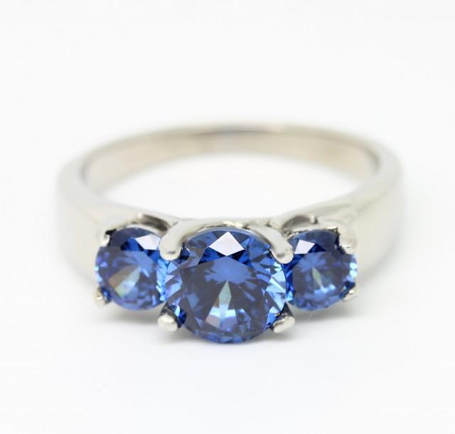 Trellis Trilogy Ring With Genuine London Blue Topaz Stones - Choose ...