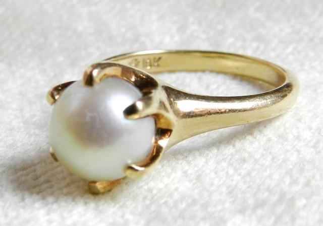 Pearl Engagement Ring, 8 Mm Cultured Pearl Antique Engagement Ring Claw ...