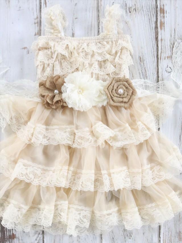 Burlap And Lace Flower Girl Dress-Country Chic Dress- Burlap Flower ...