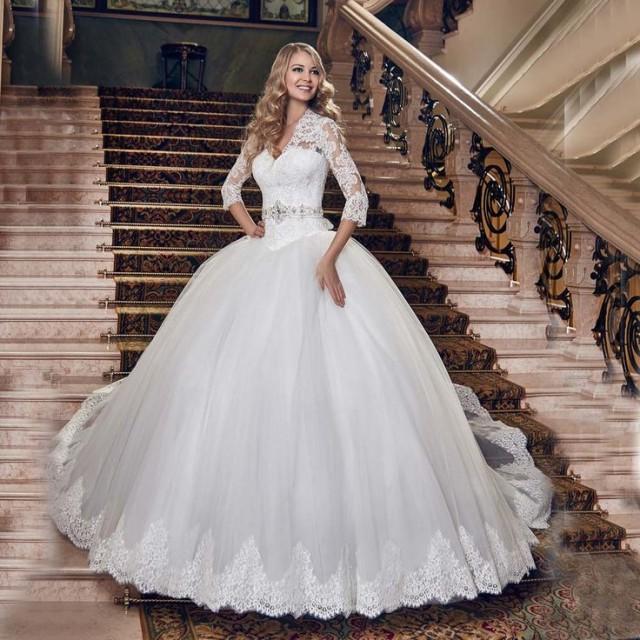 Aliexpress.com : Buy Ball Gown Vestido De Casamento V Neck Three ...