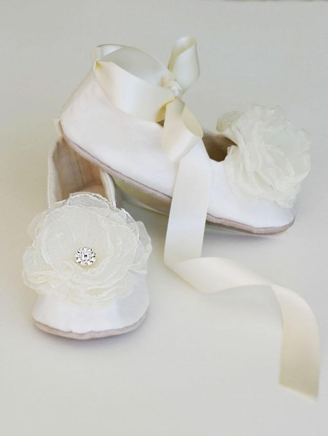 Ivory Silk Flower Girl Shoe, Easter Toddler Ballet Flat, Little Girl ...