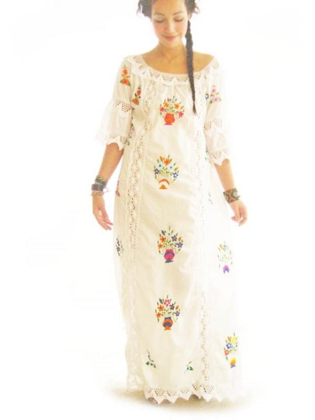 Katrina Mexico Romantic Ethnic Vintage Mexican Wedding Maxi Dress Lace ...