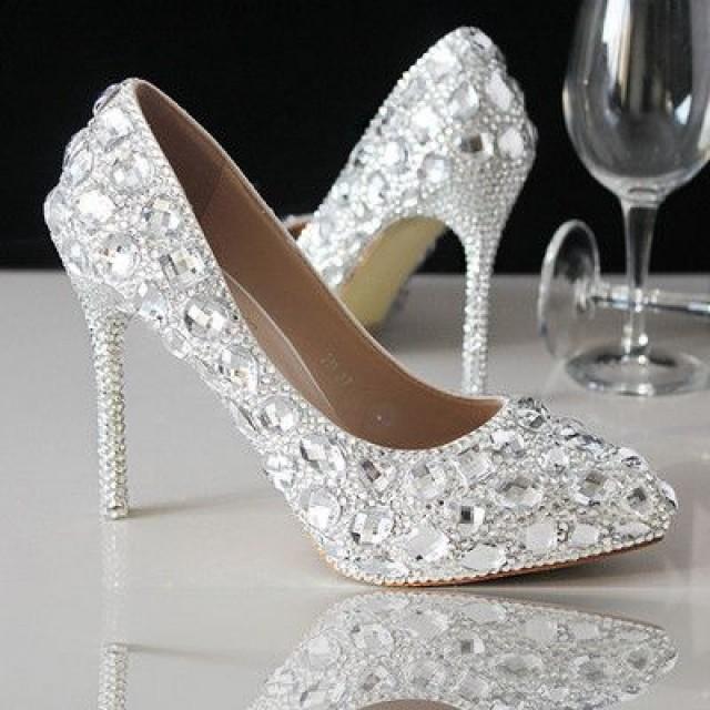 Celebrity Pointed Toe Sparkle Crystal Bridal Heels Shoes Shinny Heels ...