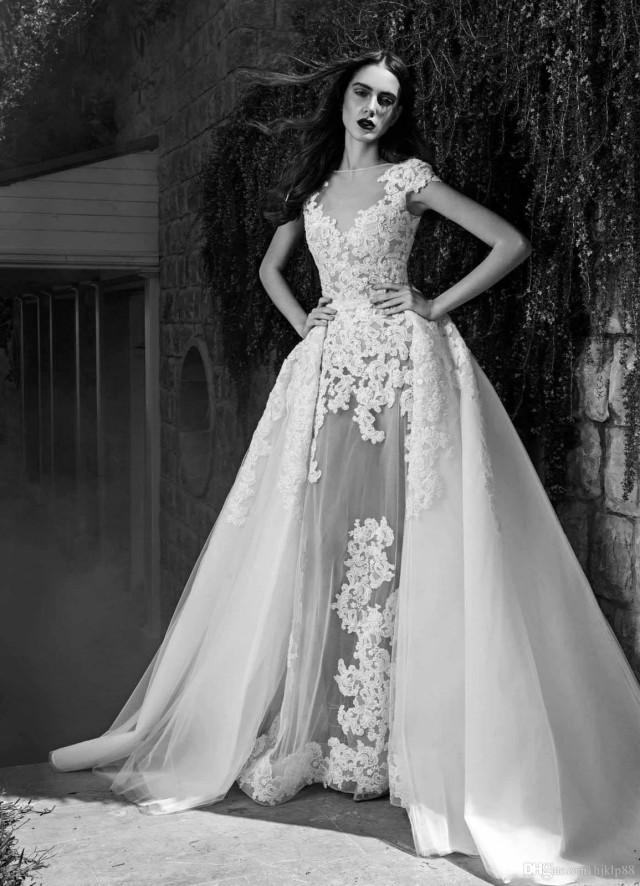 Charming Zuhair Murad Lace Sheer Illusion Wedding Dresses Cap Sleeves ...