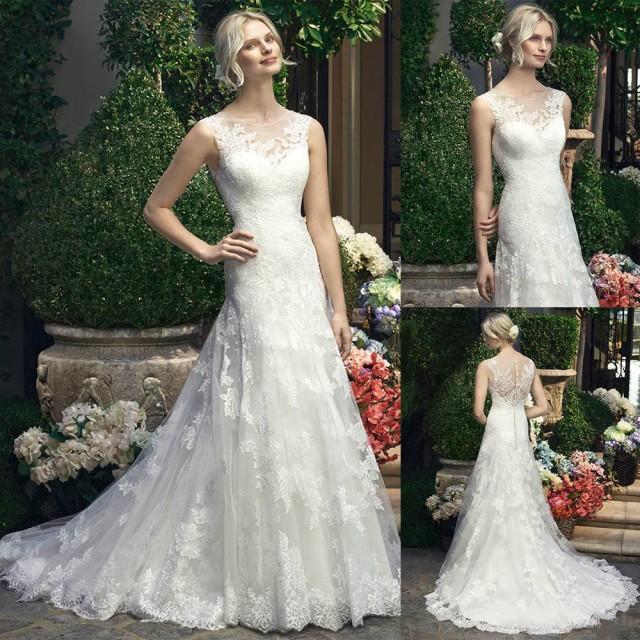 Stunning 2016 Sheer Lace Wedding Dresses Applique Sleeveless White Crew ...