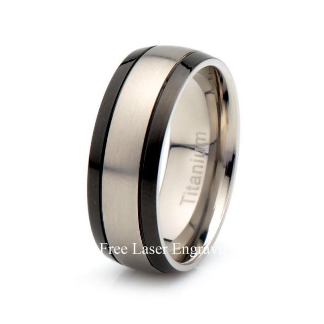 Mens Titanium Black Wedding Band, Brushed Domed Titanium Ring, Titanium ...