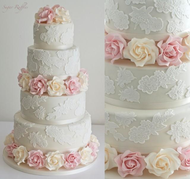 Food & Favor - Pink Roses & Lace Wedding Cake #2484381 - Weddbook