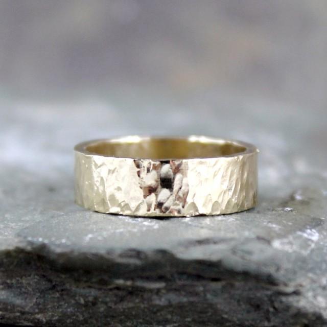 Hammered 14K Yellow Gold Wedding Band - 6mm Wide - Mens Or Ladies ...