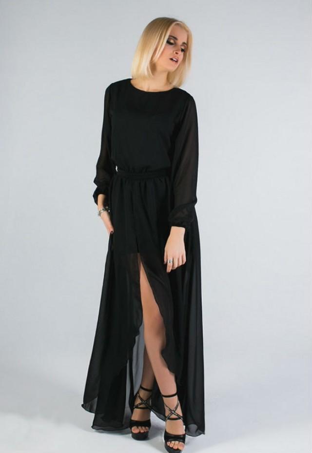 Black Maxi Dress Women's Sexy Black Dress Long Sleeve Cut Out Plus Size ...