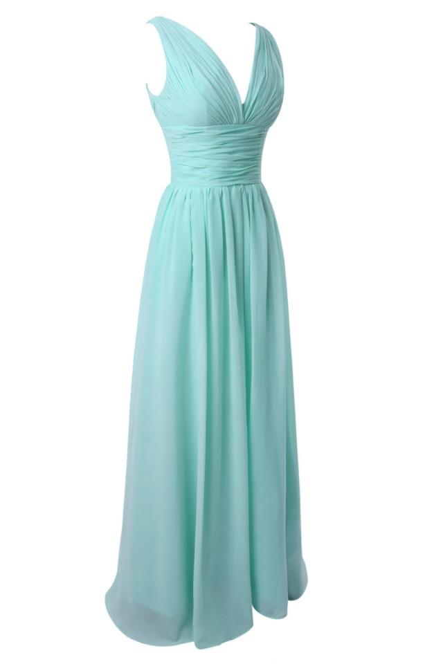 Long V-Cut Neckline Chiffon Dresses, Floor Length Dresses, Sheath ...