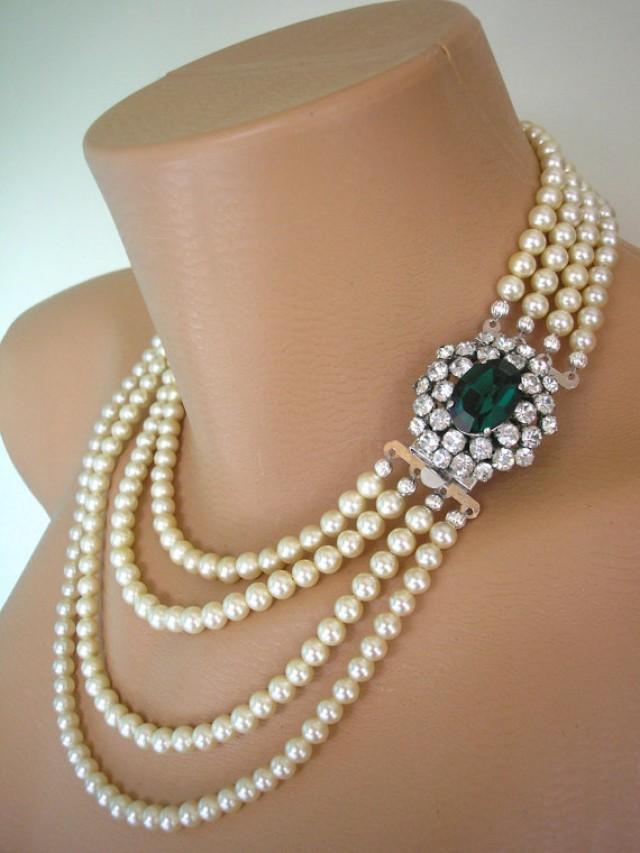 Emerald Necklace Statement Necklace Emerald Choker Pearl Necklace Great ...