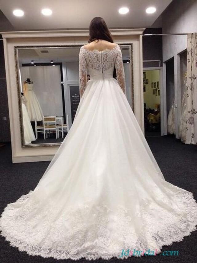 H1643 Beautiful Lace Scoop Neckline Wedding Dress With Sleeves #2495379 ...