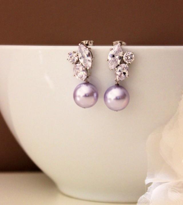 Lavender Purple Pearl Earrings Wedding Lavender Purple Pearl Earrings