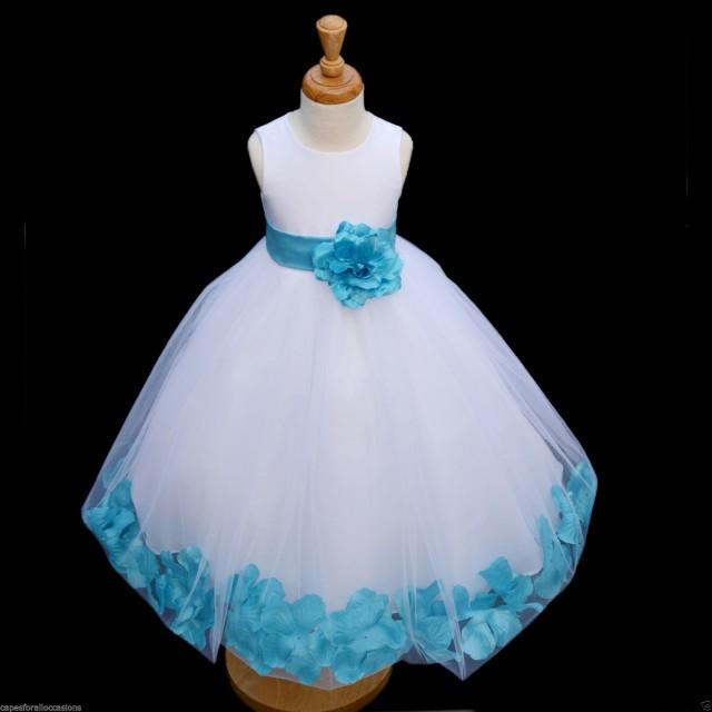 White Flower Girl Dress Bow Sash Pageant Petals Wedding Bridal Children ...