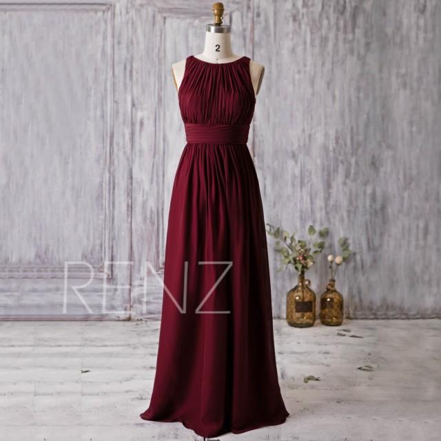 2016 Wine Red Bridesmaid Dress, Scoop Neck Wedding Dress, Long Maxi ...