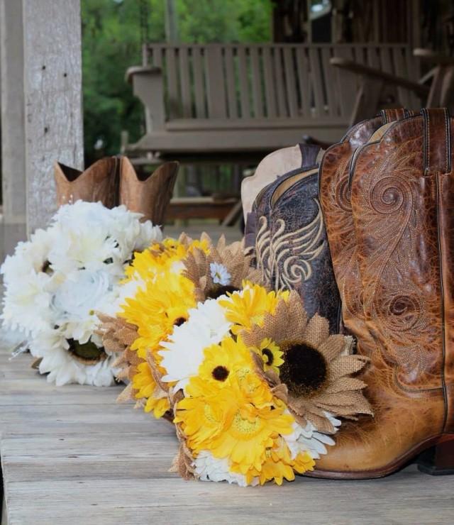 Burlap Sunflower Bouquet 17 Piece Daisy Wedding Bouquet Flower Set ...