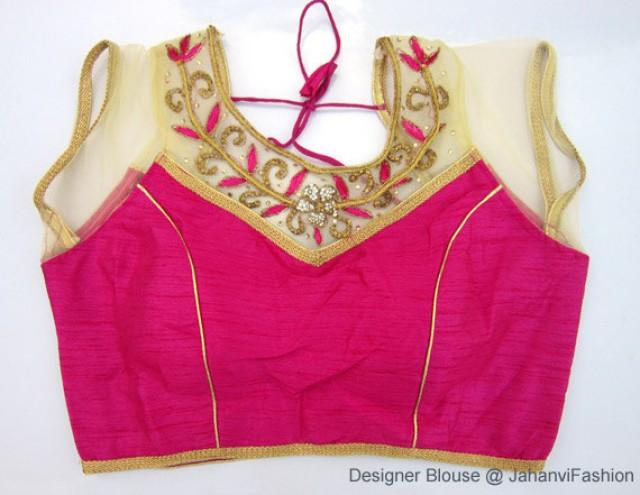 Pink Designer Saree Blouse With Embroidery Zari Neck, Prince Cut - Top ...