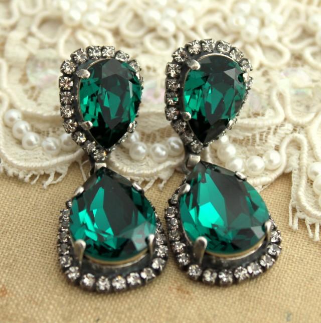 Emerald Chandelier Earrings,Emerald Statement Earrings,Emerald Bridal ...