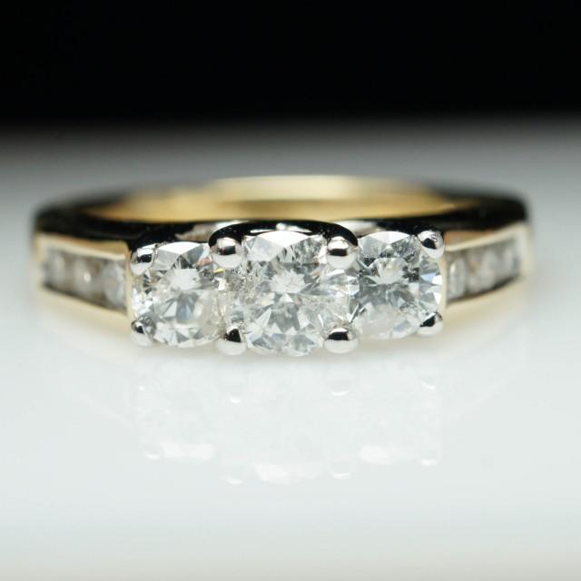 Vintage 3 Stone Diamond Engagement Ring 14k Yellow Gold Three Stone ...
