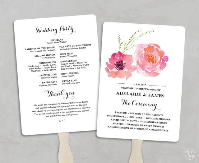 Printable Wedding Program Fan Template, Wedding Fans, DIY Wedding ...