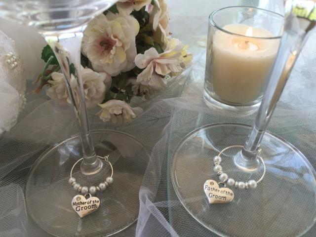mother father of groom set of 2 charms winechampagne glass charms parents of the groom wedding toast wedding reception party