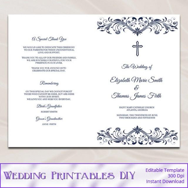 Catholic Wedding Program Template, Diy Navy Blue Cross Ceremony Booklet ...