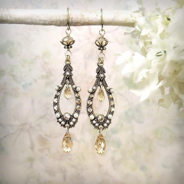 Ethereal - Champagne Crystal Earrings Romantic Chandelier Earrings ...