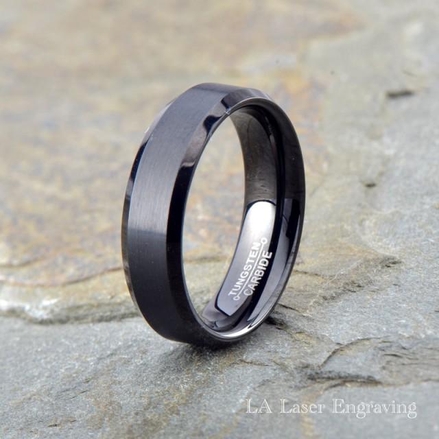 Black Brushed Tungsten Carbide Wedding Band, Mens Brushed Tungsten Ring ...