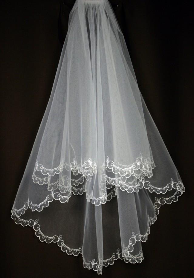 Bridal Veil - Emma Wedding Veil With Embroidery - Embroidered Veil ...