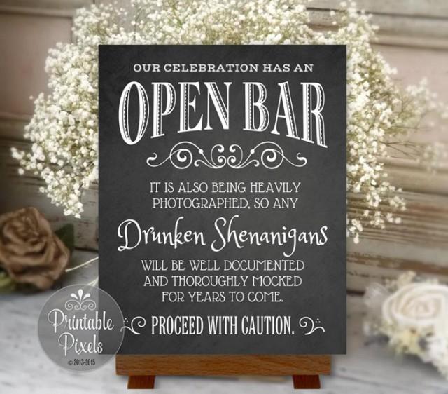 Open Bar Sign Chalkboard Printable Party Wedding Funny Bar Sign Digital ...