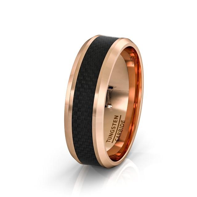 8Mm Black Tungsten Carbide Ring 7 Diamonds Inlay Comfort Fit ATOP Men Wedding Ba