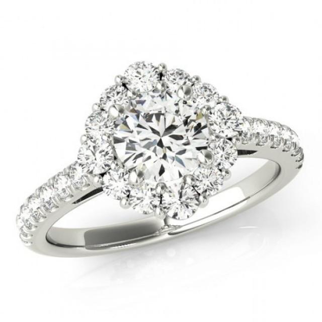 1 Carat Forever One Moissanite & Lotus Diamond Halo Engagement Ring 14k ...