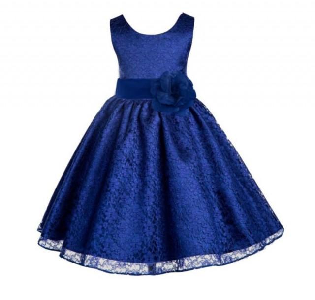 Wedding Floral Lace Overlay Navy Blue Flower Girl Dress Toddler ...