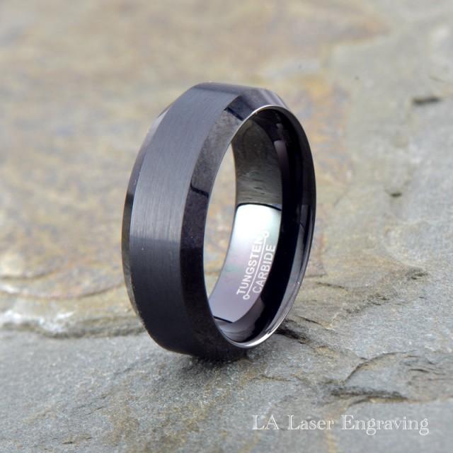 Black Brushed Tungsten Carbide Wedding Band, Mens Brushed Tungsten ...